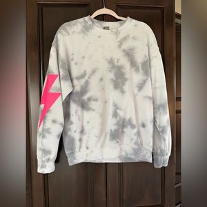 Tie-Dye Crewneck w/ Pink Lightning Bolts on Sleeve